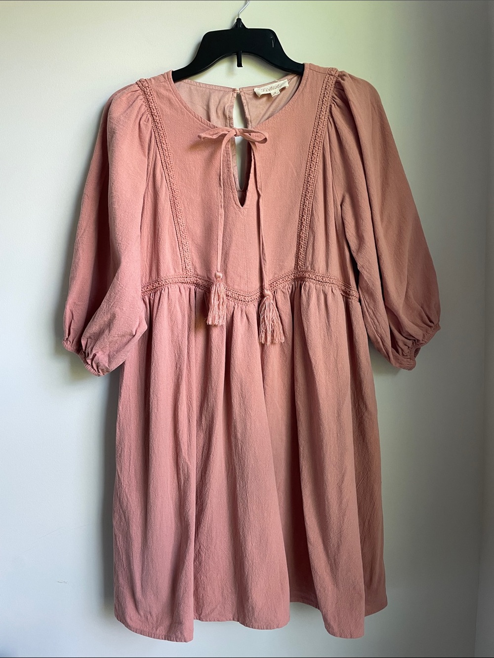 🛍️ 2/$30 | Listicle Dusty Rose Tassel Cotton Babydoll Mini Dress NWOT